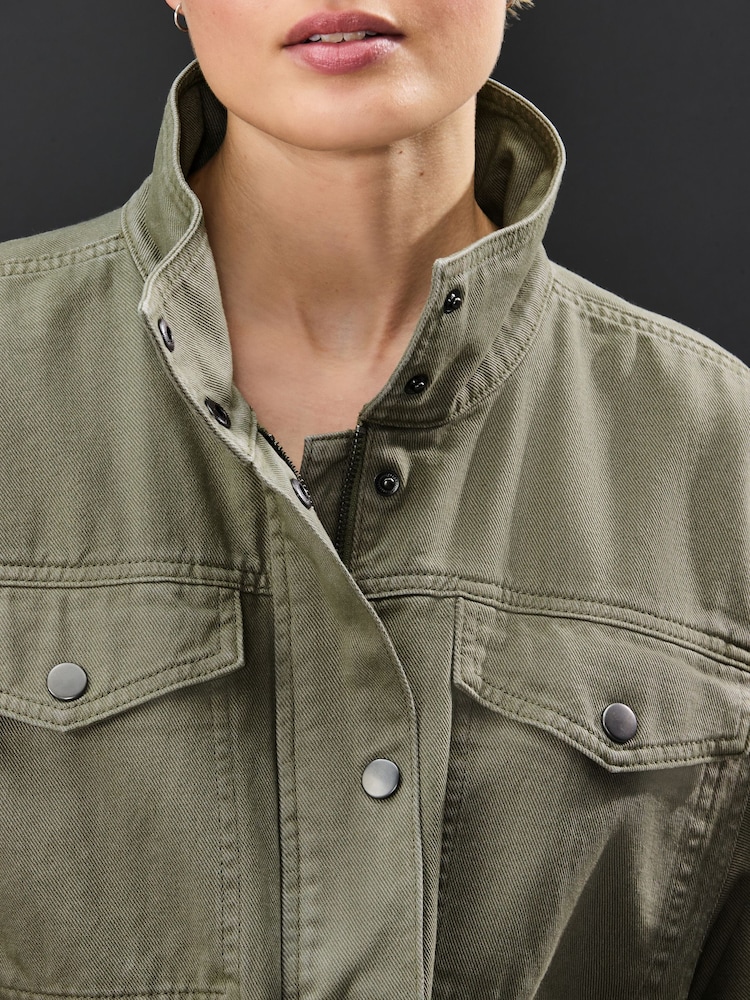 Khaki Green Cotton Utility Jacket - Image 4 of 8