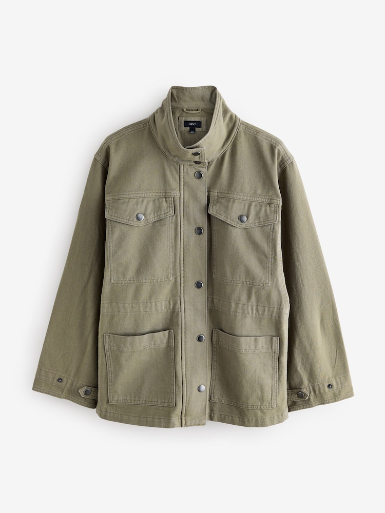 Khaki Green Cotton Utility Jacket - Image 6 of 8