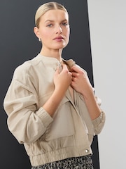 Neutral Linen Blend Bomber Jacket - Image 2 of 7