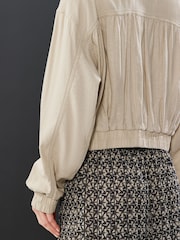 Neutral Linen Blend Bomber Jacket - Image 4 of 7
