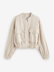 Neutral Linen Blend Bomber Jacket - Image 5 of 7