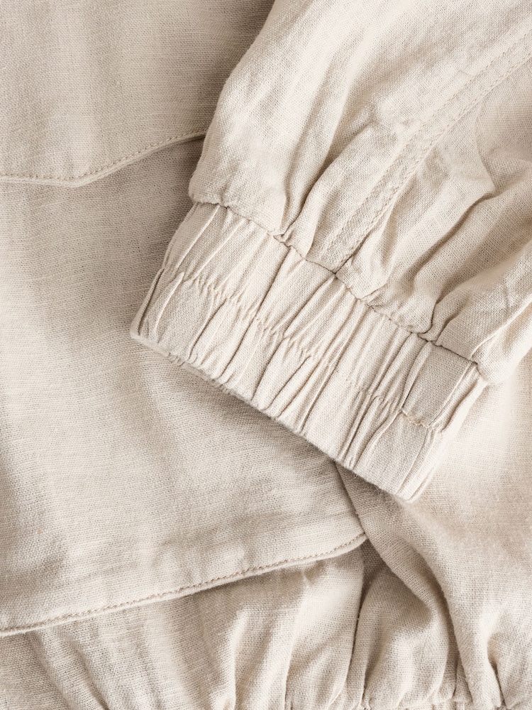 Neutral Linen Blend Bomber Jacket - Image 7 of 7