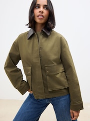 Khaki Green Contrast Collar Jacket - Image 1 of 6