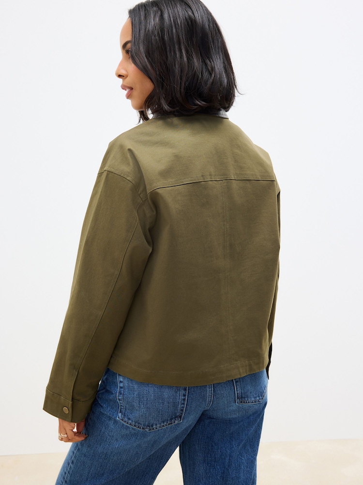Khaki Green Contrast Collar Jacket - Image 2 of 6