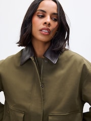Khaki Green Contrast Collar Jacket - Image 3 of 6