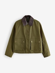 Khaki Green Contrast Collar Jacket - Image 4 of 6