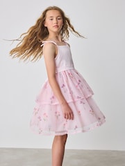 Baker by Ted Baker Pink Mesh Floral Tier Dress and Cape Set - Image 1 of 10