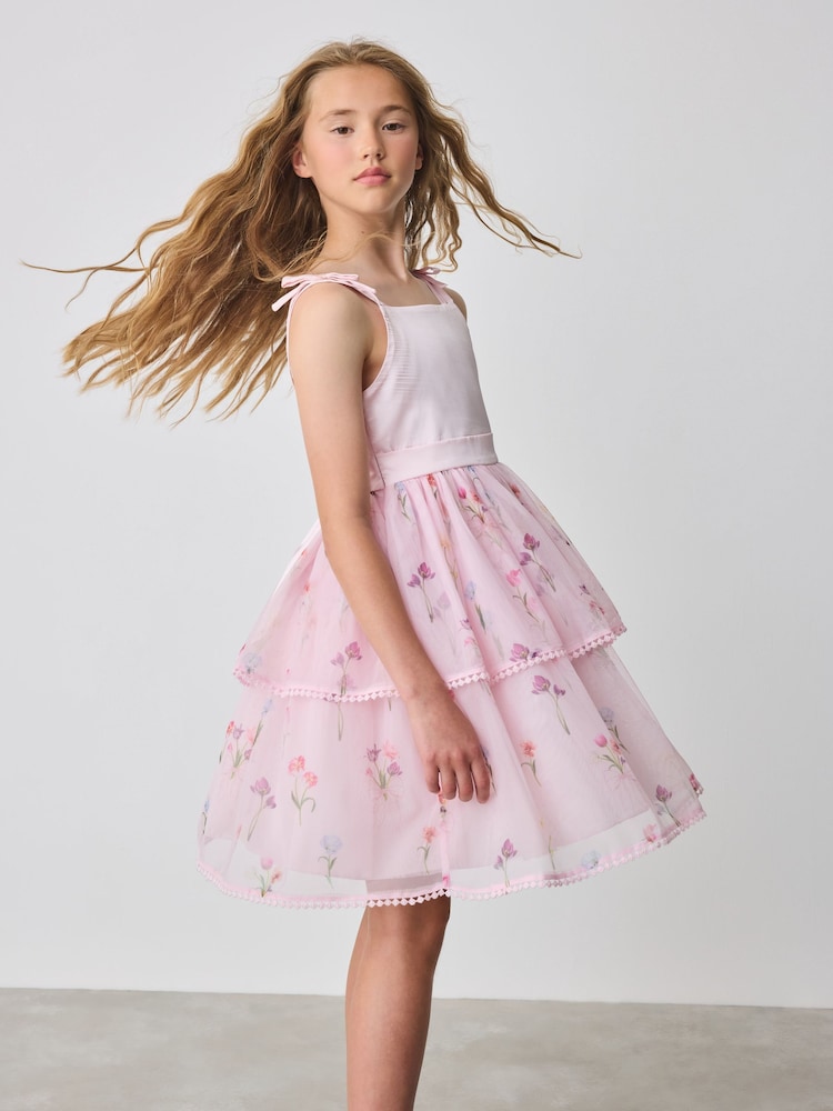 Baker by Ted Baker Pink Mesh Floral Tier Dress and Cape Set - Image 1 of 10 Baker by Ted Baker Pink Mesh Floral Tier Dress and Cape Set - Image 1 of 10