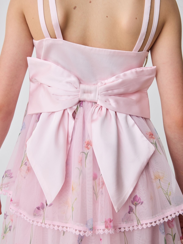 Baker by Ted Baker Pink Mesh Floral Tier Dress and Cape Set - Image 10 of 10 Baker by Ted Baker Pink Mesh Floral Tier Dress and Cape Set - Image 10 of 10
