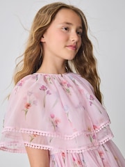 Baker by Ted Baker Pink Mesh Floral Tier Dress and Cape Set - Image 6 of 10