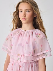 Baker by Ted Baker Pink Mesh Floral Tier Dress and Cape Set - Image 7 of 10