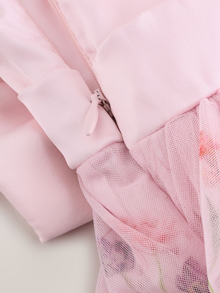 Baker by Ted Baker Pink Mesh Floral Tier Dress and Cape Set - Image 9 of 9