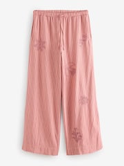 Pink Embroidered Stripe Tie Waist Trousers with Linen - Image 6 of 8