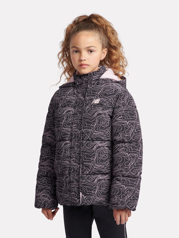 New Balance Black Girls AOP Puffer Coat - Image 1 of 12