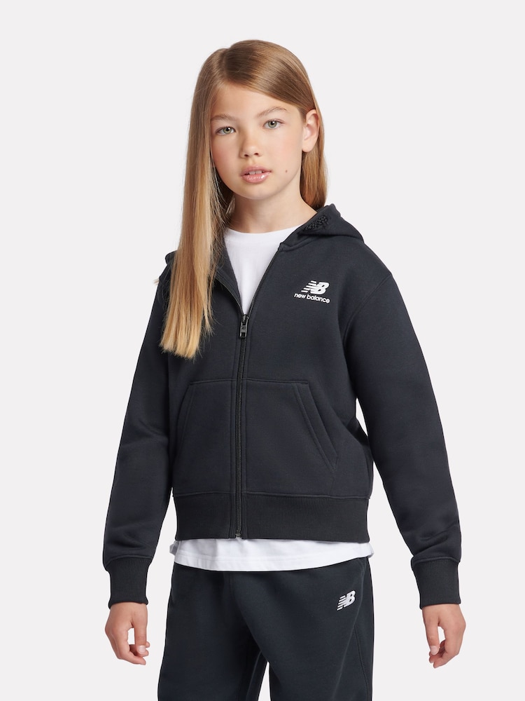 New Balance Black Girls Brush Back Graphic Zip Hoodie - Image 1 of 9