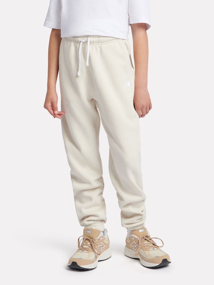 New Balance White Girls Small Brush Back Logo Joggers - Image 1 of 9