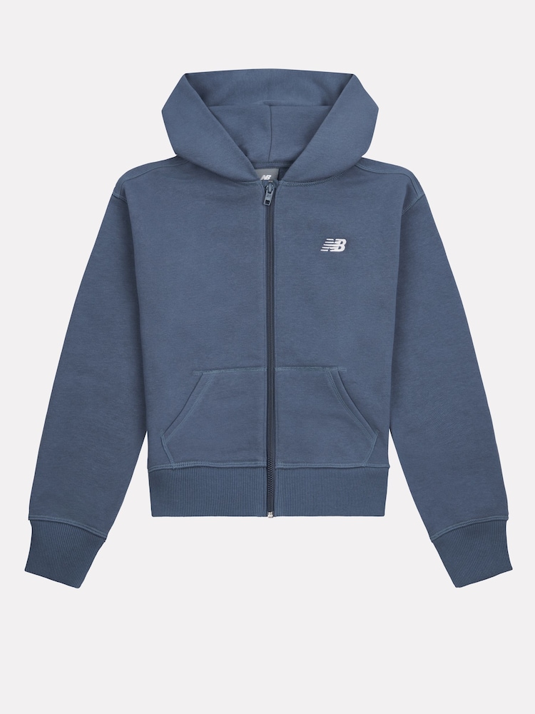 New Balance Blue Small Girls Brush Back Logo Zip Hoodie - Image 1 of 3