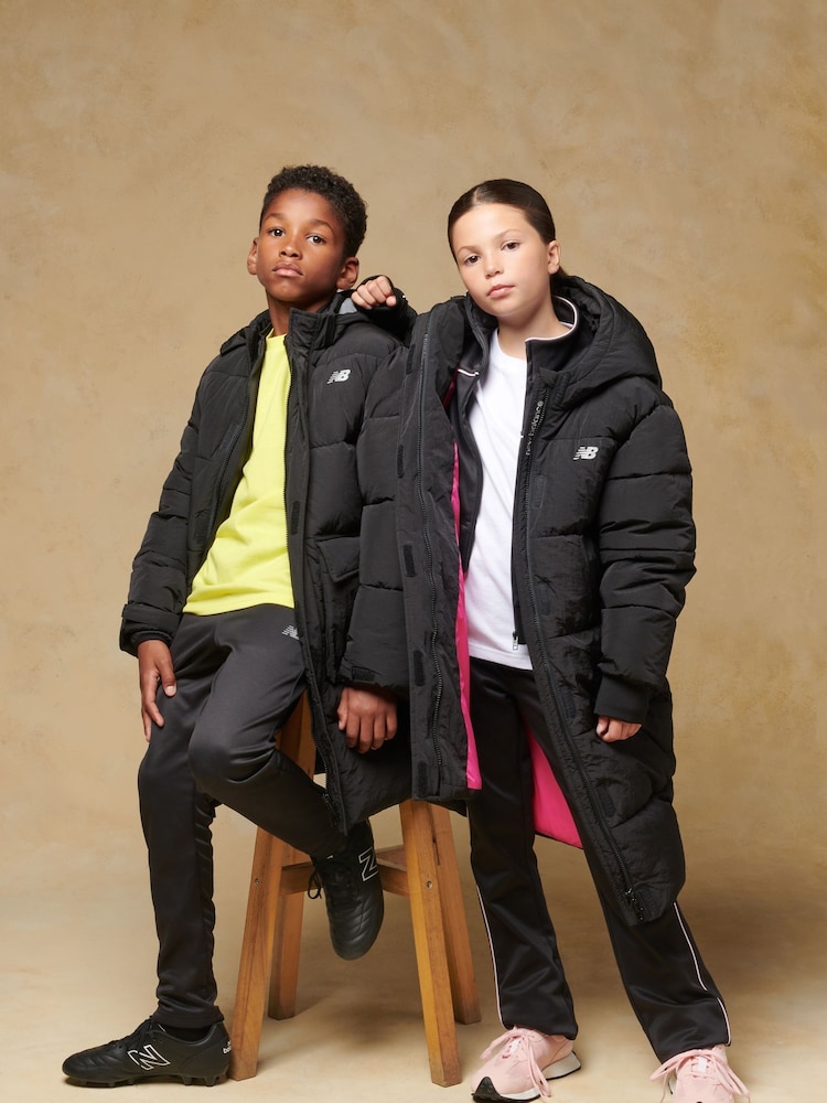 New Balance Black Girls NB Longline Puffer Coat - Image 1 of 7
