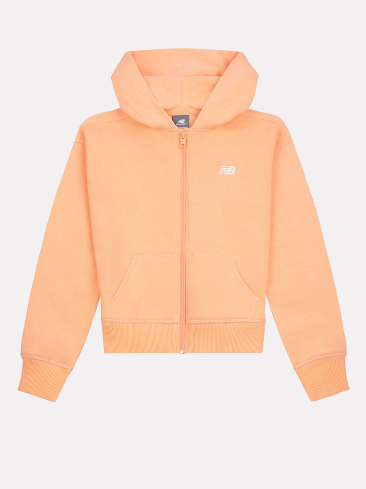 New Balance Orange Small Girls Brush Back Logo Zip Hoodie - Image 1 of 3