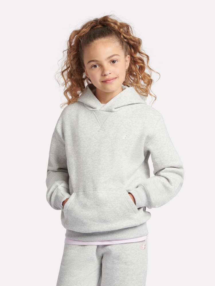 New Balance Grey Small Girls Brush Back Logo Hoodie - Image 1 of 9