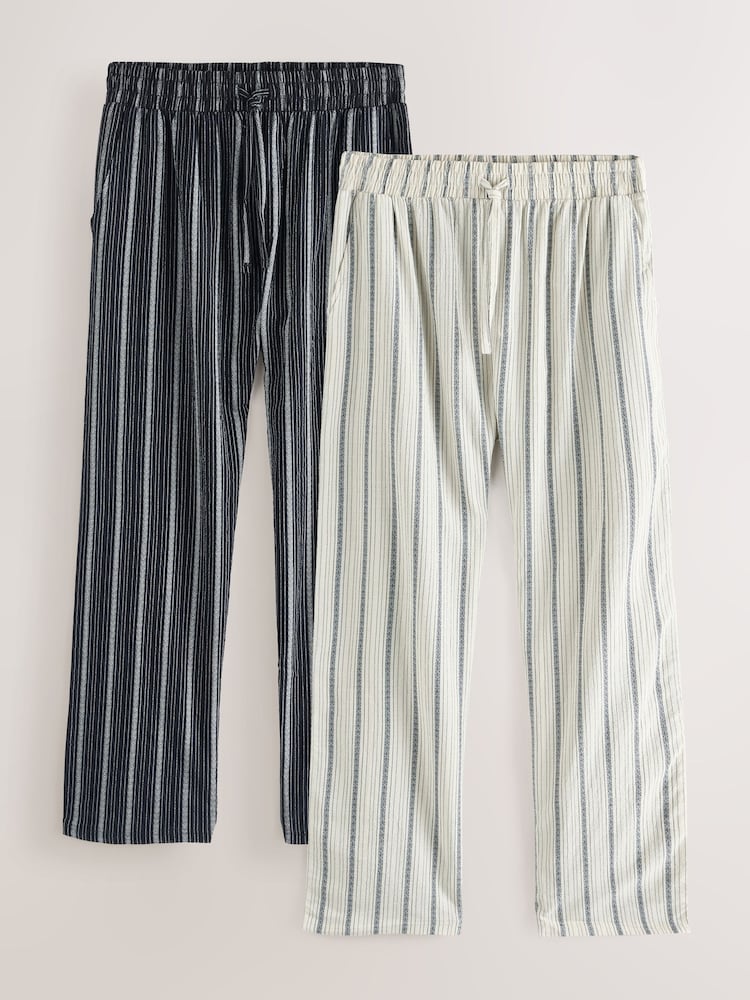 Black/Ecru Stripe Woven Pyjama Bottoms 2 Pack - Image 1 of 5