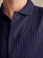 Темно-синий - Textured Woven Loungewear 100% Cotton Shorts Set - Image 4 of 11