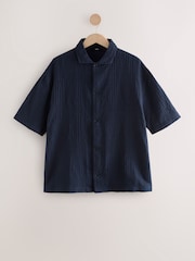 Темно-синий - Textured Woven Loungewear 100% Cotton Shorts Set - Image 8 of 11