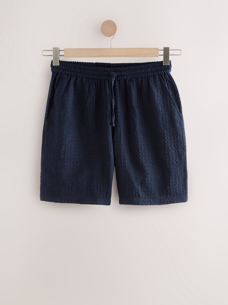 Темно-синий - Textured Woven 100% Cotton Shirt and Shorts Set - Image 9 of 11