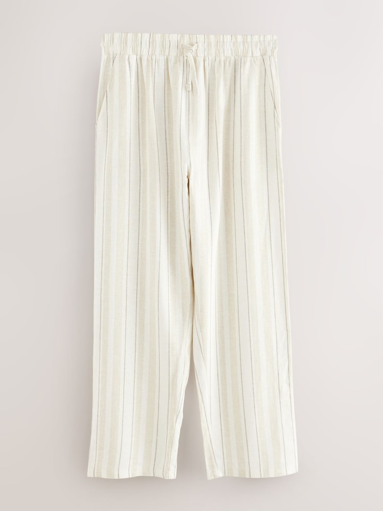 Neutral Brown Striped Linen Blend Woven Pyjamas Bottoms - Image 1 of 4