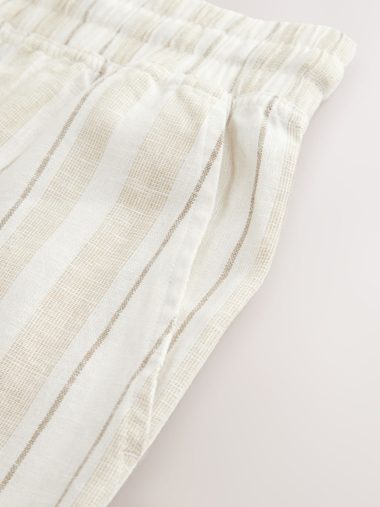 Neutral Brown Striped Linen Blend Woven Pyjamas Bottoms - Image 4 of 4