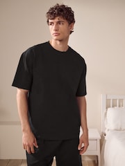 Black Jersey Textured Co-ord Shorts Set - Image 1 of 11