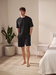 Black Jersey Textured Co-ord Shorts Set - Image 2 of 11