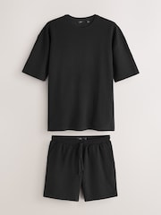 Black Jersey Textured Co-ord Shorts Set - Image 7 of 11