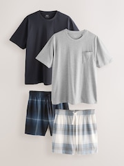 Blue/Grey Check Pyjamas Shorts 2 Pack - Image 1 of 12