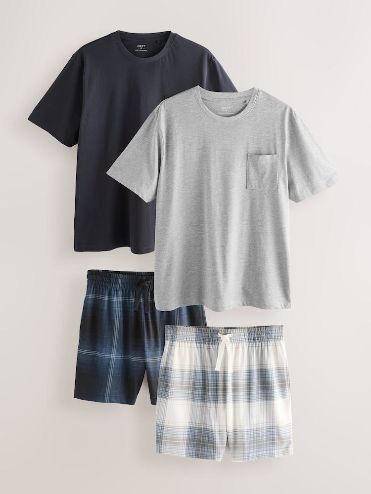 Blue/Grey Check Pyjamas Shorts 2 Pack - Image 1 of 12