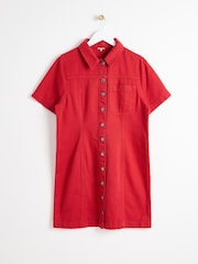 Oliver Bonas Red Denim Button Up 100% Cotton Mini Dress - Image 3 of 8