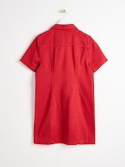 Oliver Bonas Red Denim Button Up 100% Cotton Mini Dress - Image 4 of 8