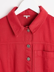 Oliver Bonas Red Denim Button Up 100% Cotton Mini Dress - Image 5 of 8