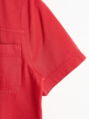 Oliver Bonas Red Denim Button Up 100% Cotton Mini Dress - Image 6 of 8