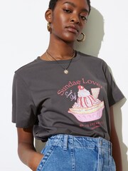 Oliver Bonas Grey Sundae Lover Graphic T-Shirt - Image 2 of 7