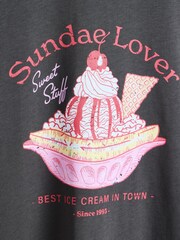 Oliver Bonas Grey Sundae Lover Graphic T-Shirt - Image 7 of 7