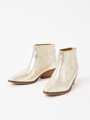 Oliver Bonas Gold Leather Ankle Cowboy Boots - Image 1 of 7
