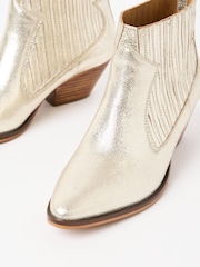 Oliver Bonas Gold Leather Ankle Cowboy Boots - Image 2 of 7