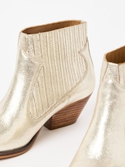 Oliver Bonas Gold Leather Ankle Cowboy Boots - Image 3 of 7