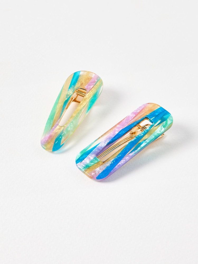 Oliver Bonas Blue Johanne Stripe Shimmer Resin Hair Clips Set of 2 - Image 1 of 4