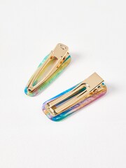 Oliver Bonas Blue Johanne Stripe Shimmer Resin Hair Clips Set of 2 - Image 2 of 4