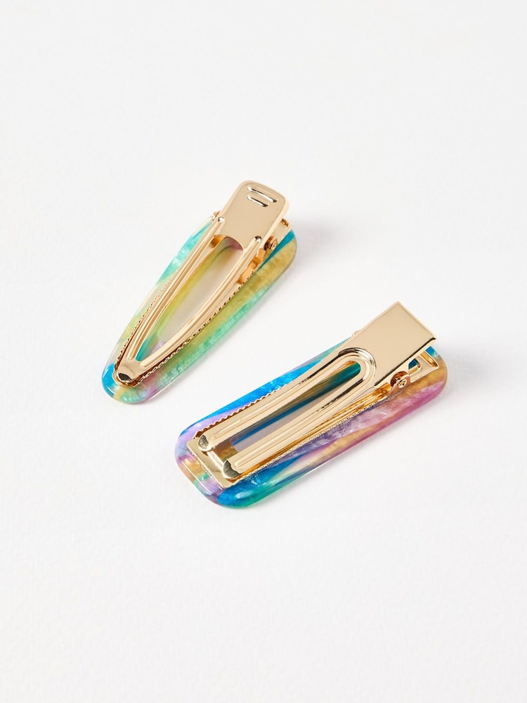 Oliver Bonas Blue Johanne Stripe Shimmer Resin Hair Clips Set of 2 - Image 2 of 4