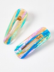 Oliver Bonas Blue Johanne Stripe Shimmer Resin Hair Clips Set of 2 - Image 3 of 4