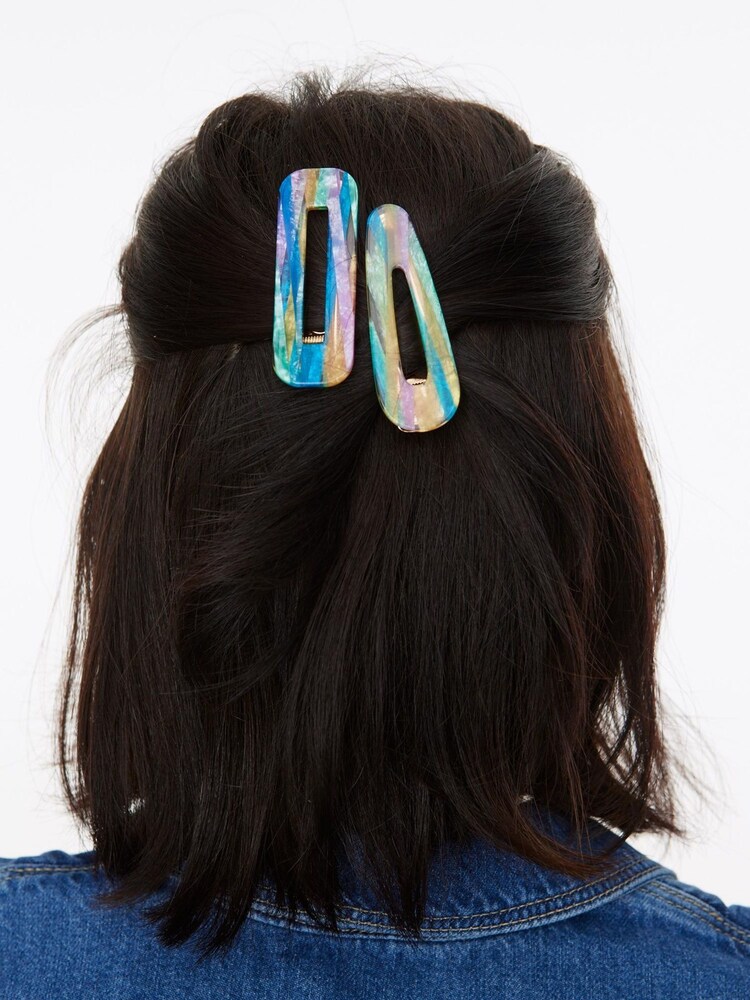 Oliver Bonas Blue Johanne Stripe Shimmer Resin Hair Clips Set of 2 - Image 4 of 4