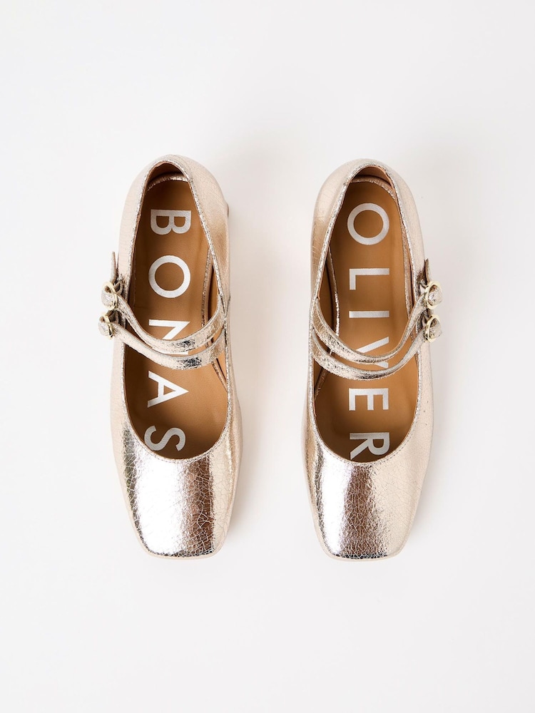 Oliver Bonas Mary Jane Crackle Leather Block čevlji z visoko peto - Slika 2 iz 7